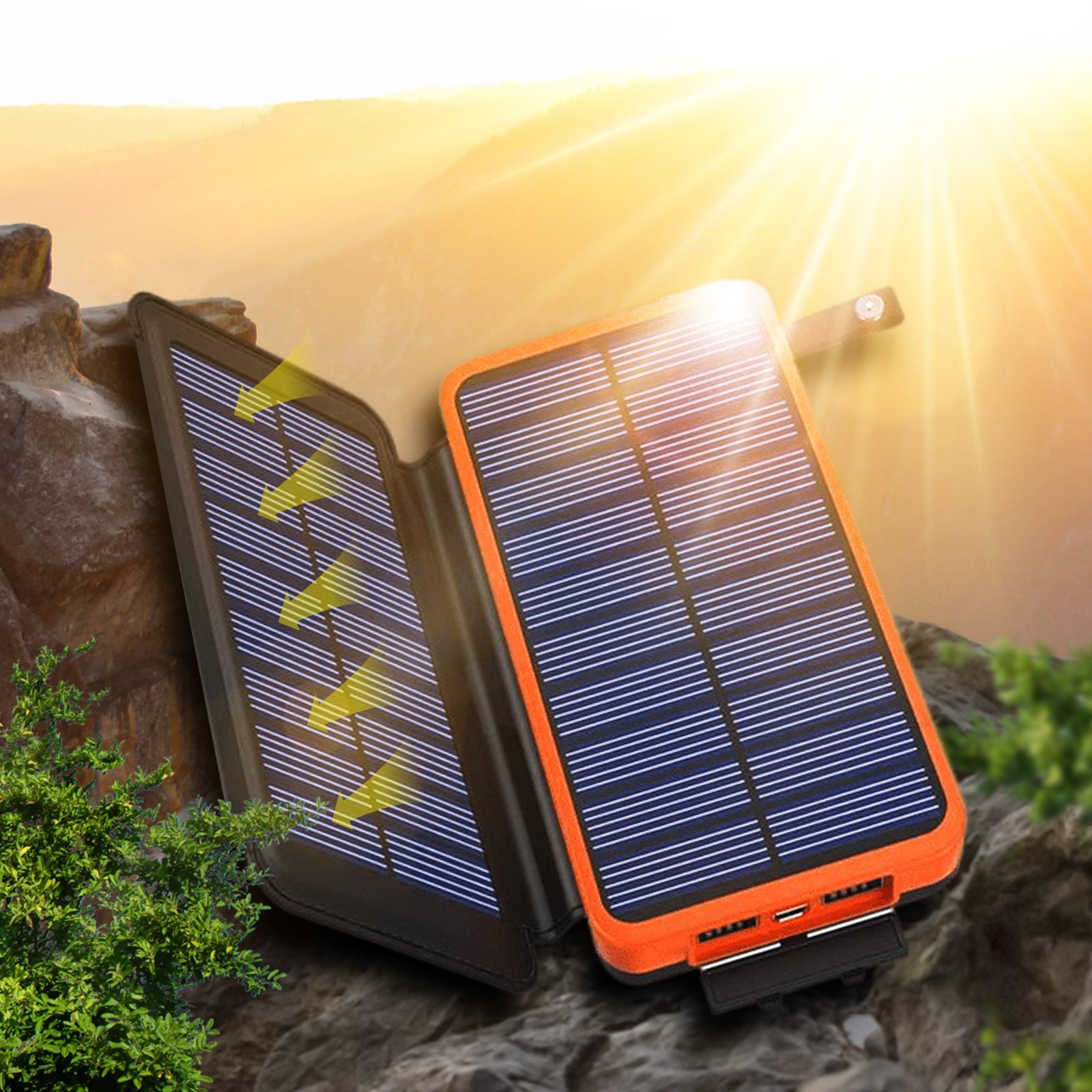 Солнечный Повербанк 16000 mAh PowerMe PanelPlus с дополнительной солнечной панелью и LED фонарем