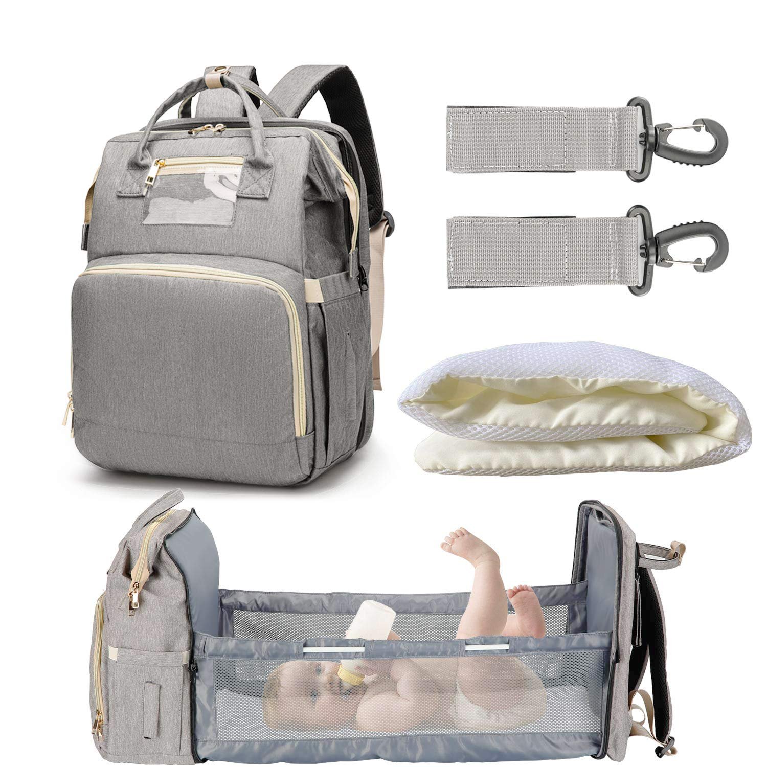 Сумка-рюкзак трансформер для мами з ліжечком Bambino Suprex Сірий
