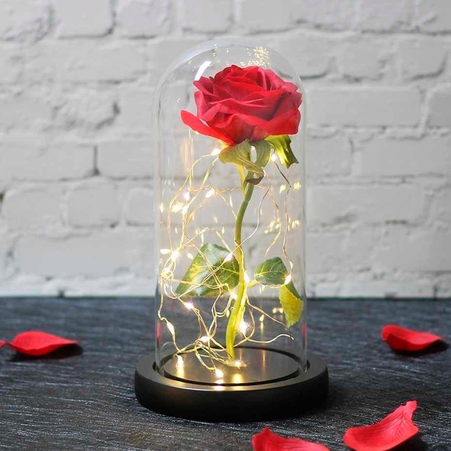 Вечная роза в колбе с LED подсветкой