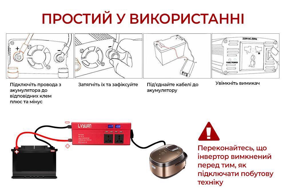 Инвертор PowerMe 1200W напряжение 12V на 220V (PWM-INV1200)