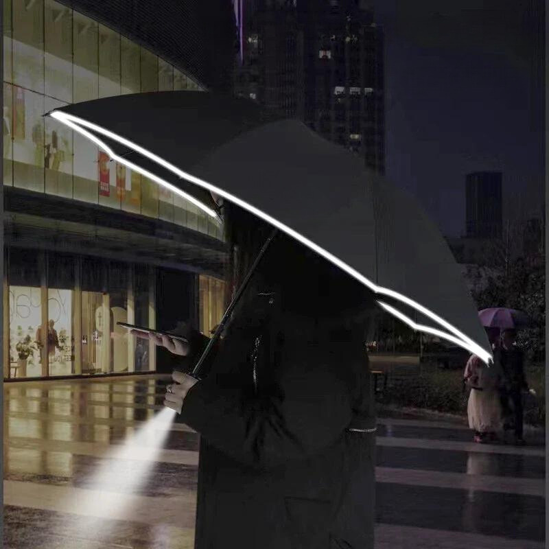 Зонт обратного сложения PowerMe LumiSafe Umbrella Black с LED фонариком и светоотражающей лентой